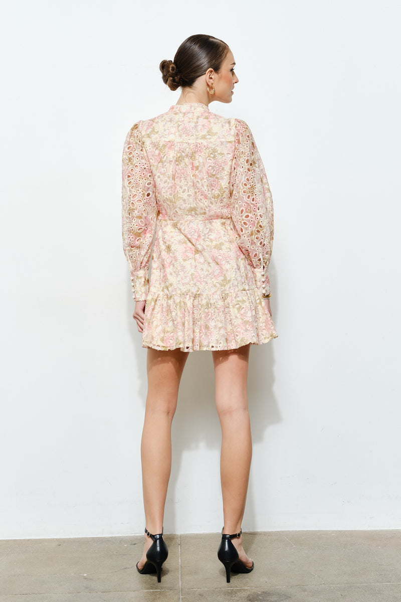 Romantic Floral Lace Eyelet Mock Neck Mini Dress – Gusset America