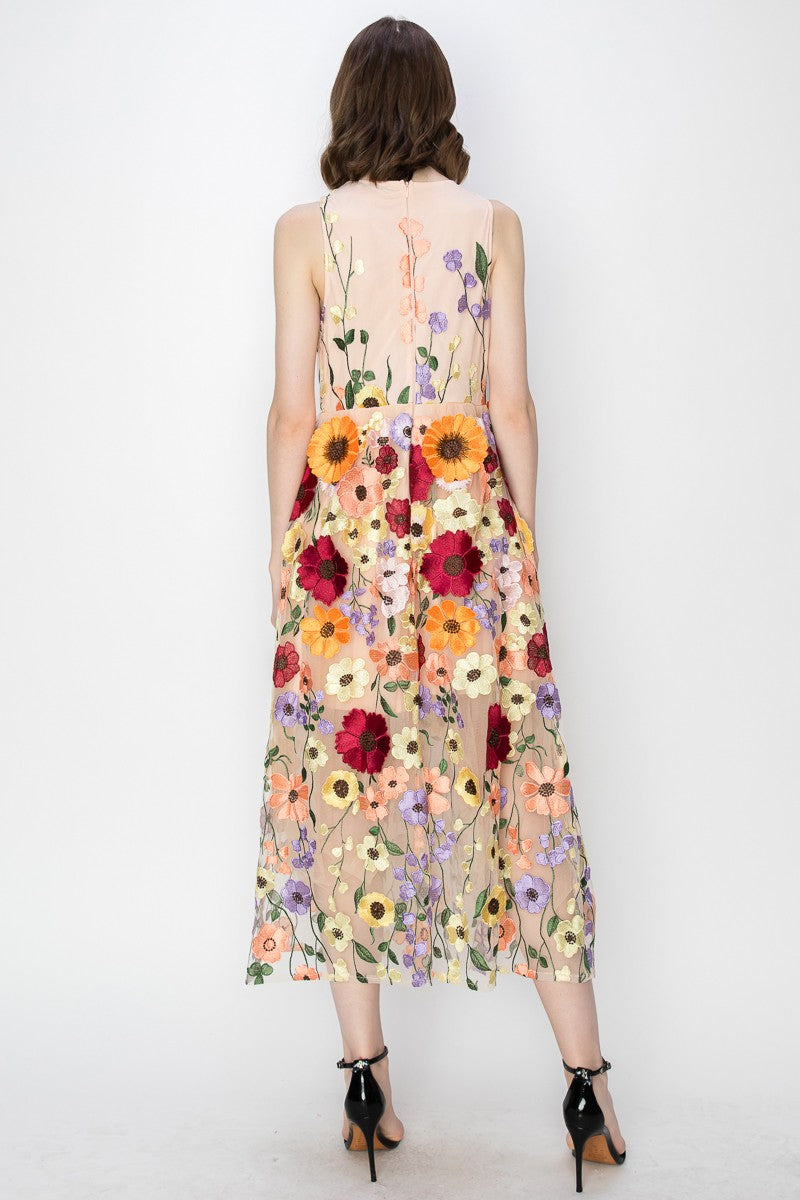 Sleeveless Floral Embroidered Midi Dress – Gusset America
