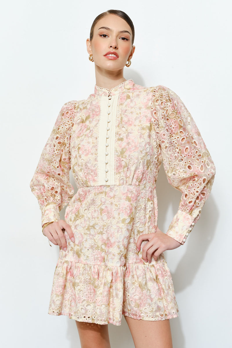 Romantic Floral Lace Eyelet Mock Neck Mini Dress – Gusset America