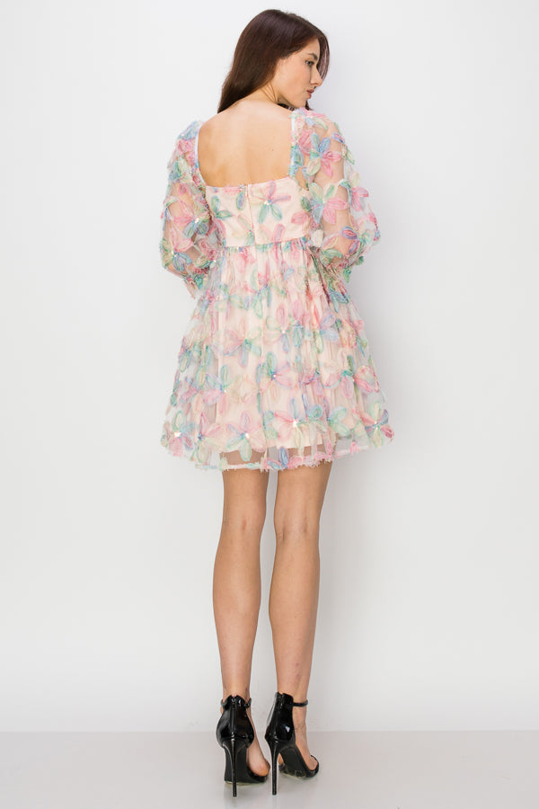 Puff Sleeves Square Neckline Floral Babydoll Dress Gusset America