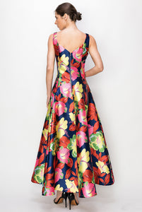 Flower Print Heart Neckline Sleeveless Maxi Skirt Dress