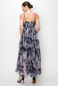Sleeveless Pleated Detail Tie dye print Maxi Dress