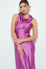 Load image into Gallery viewer, Satin Sleeveless Knot-drape Halter Maxi Dress