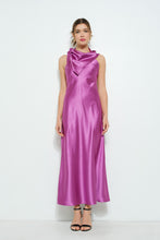 Load image into Gallery viewer, Satin Sleeveless Knot-drape Halter Maxi Dress