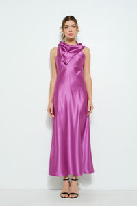 Satin Sleeveless Knot-drape Halter Maxi Dress