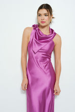 Load image into Gallery viewer, Satin Sleeveless Knot-drape Halter Maxi Dress