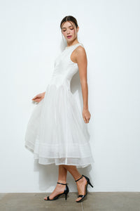 Pearl Embellished Sheer Tulle Midi Dress