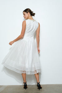 Pearl Embellished Sheer Tulle Midi Dress