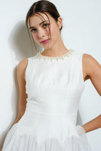 Load image into Gallery viewer, Pearl Embellished Sheer Tulle Midi Dress