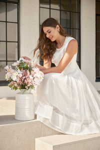 Pearl Embellished Sheer Tulle Midi Dress