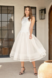 Pearl Embellished Sheer Tulle Midi Dress