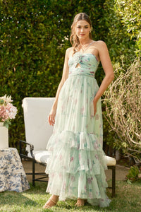 Floral Shirred Cut-Out Maxi Dress