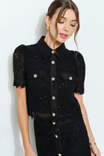 Load image into Gallery viewer, Puff Short Sleeve Pearl Button Lace Shirt