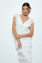 Load image into Gallery viewer, Ruffle V-neck Cap Sleeve Tiered Maxi Dress
