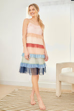 Load image into Gallery viewer, Color Blocked Mesh Ruffle Dress