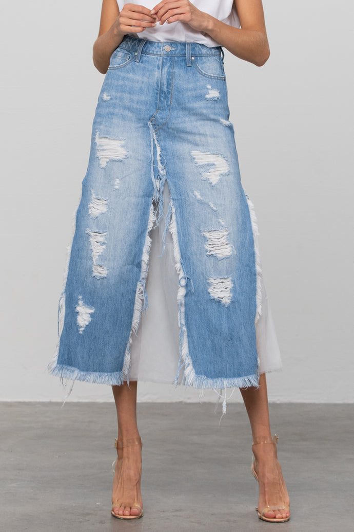 Long Length Panelled Denim Skirt