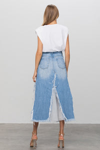Long Length Panelled Denim Skirt