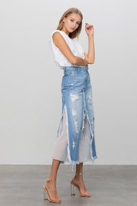 Long Length Panelled Denim Skirt