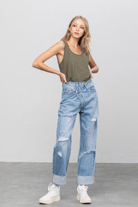 High Waist Premium Crossover Straight Jeans
