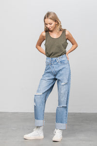 High Waist Premium Crossover Straight Jeans