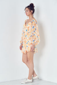 Bustier Ruffled Neck Long Sleeve Mini Dress