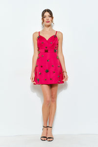 Sleeveless Embellished Jewel Satin Mini Dress
