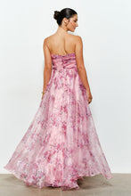Load image into Gallery viewer, Floral Organza Strapless Ruch Bodice Maxi Dress