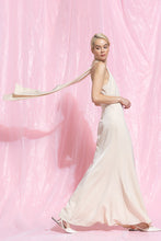 Load image into Gallery viewer, Satin Solid Cross Halter Back Neck Tie Maxi Dress