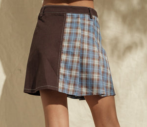 Hailey Denim Check Mixed Skirt