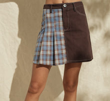 Load image into Gallery viewer, Hailey Denim Check Mixed Skirt