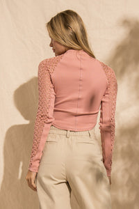 Calvin Mock Neck Lace-Knit Top