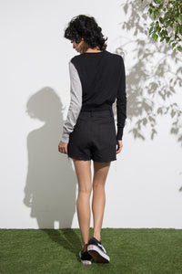 Elena Diagonal Button Down Colorblock Sweater Top