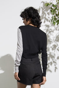 Elena Diagonal Button Down Colorblock Sweater Top