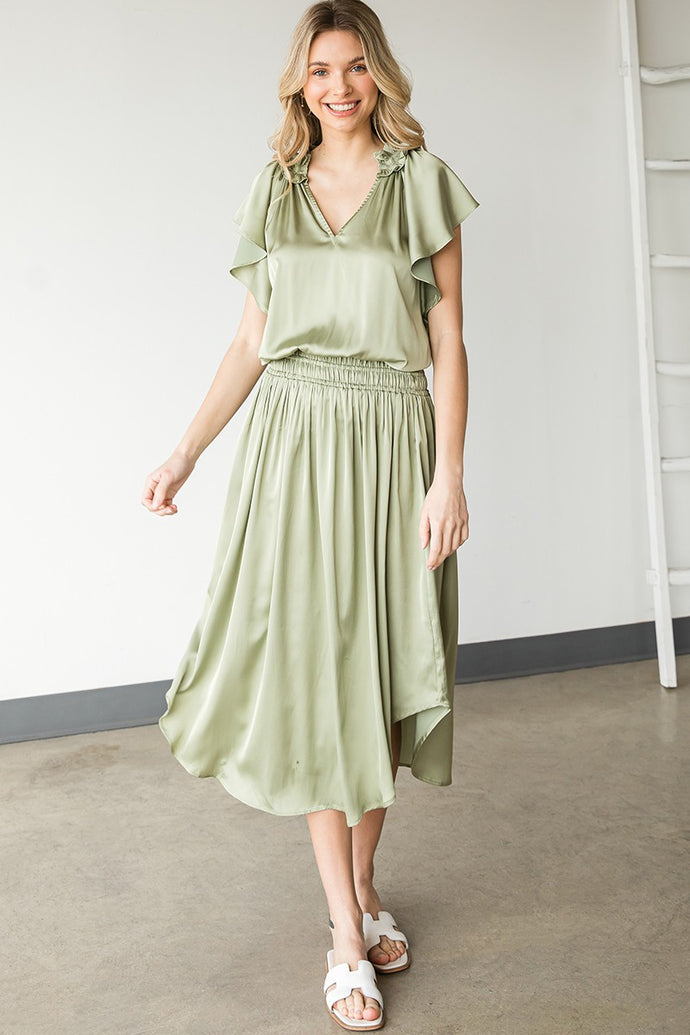 Solid Satin Midi Dress