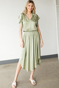 Solid Satin Midi Dress