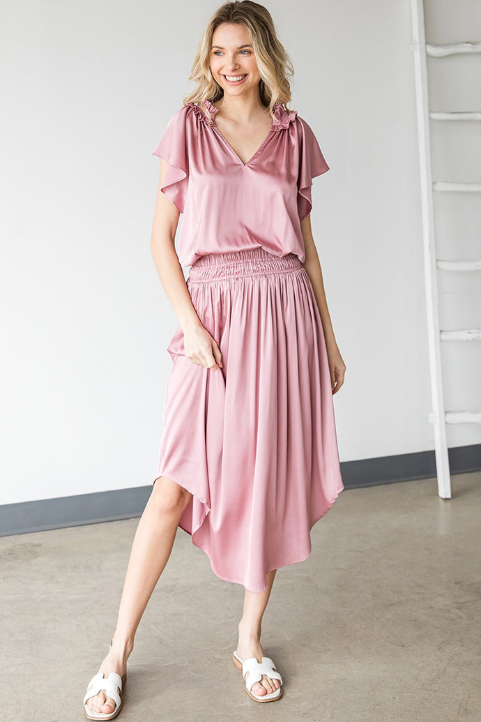 Solid Satin Midi Dress