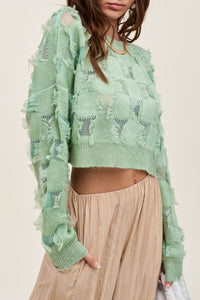 Checkerboard Pattern Fringed Sweater