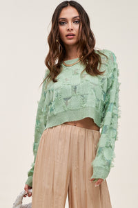 Checkerboard Pattern Fringed Sweater