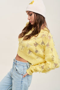 Checkerboard Pattern Fringed Sweater