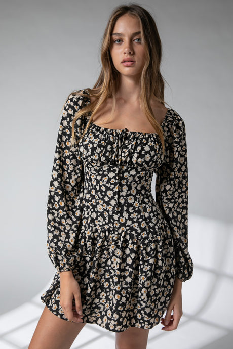 Evelyn Square Neck Corset Detail Mini Dress