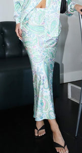 Paisley Satin Bias Cut Long Skirts