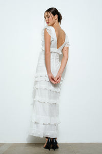 Ruffle V-neck Cap Sleeve Tiered Maxi Dress