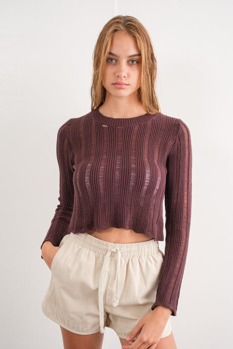 Valerie Round Neck Ladder Knit Crop Top