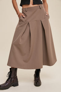 Pleated A-Line High Waisted Skirt