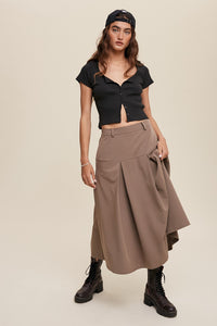 Pleated A-Line High Waisted Skirt