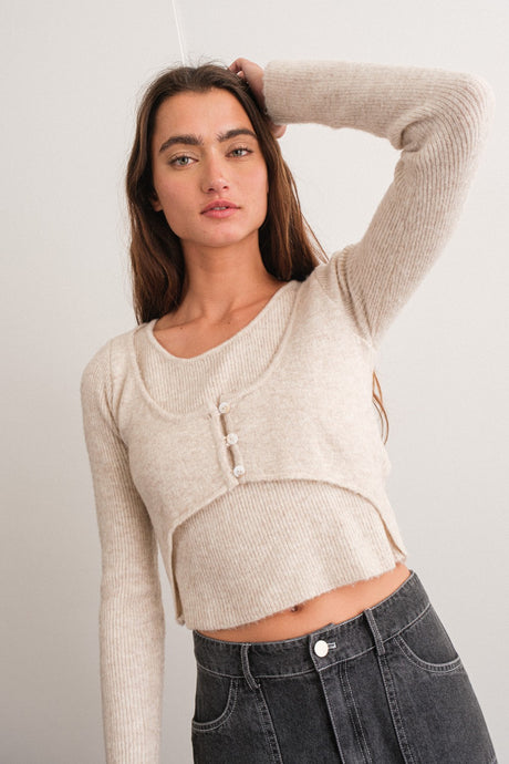 Anya Front Button Round Neck Knit Top