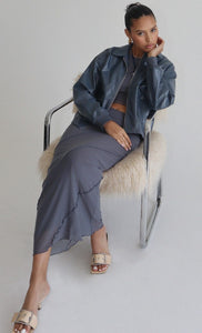 Mesh Long Skirts With Merrow Detail - Cement