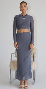 Mesh Long Skirts With Merrow Detail - Cement