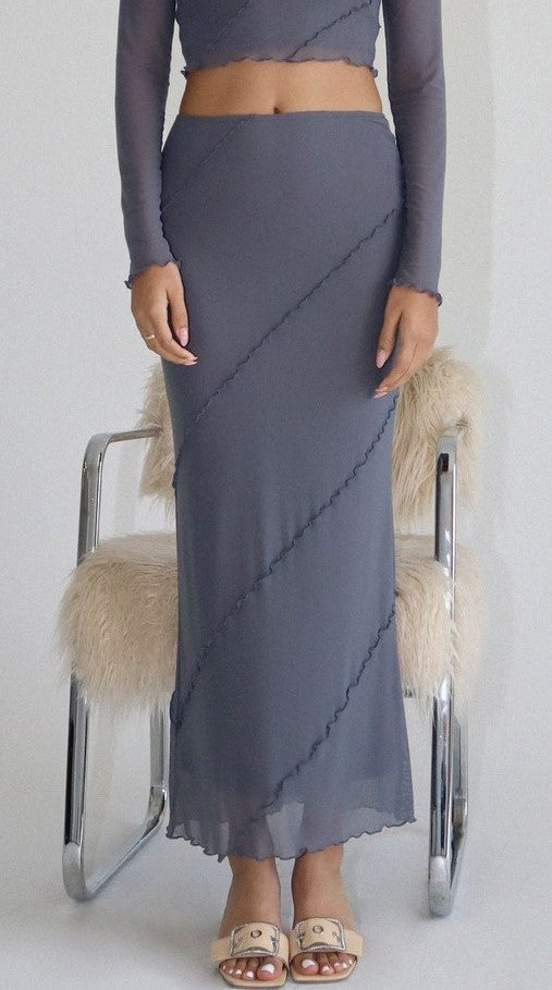 Mesh Long Skirts With Merrow Detail - Cement