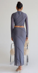 Mesh Long Skirts With Merrow Detail - Cement